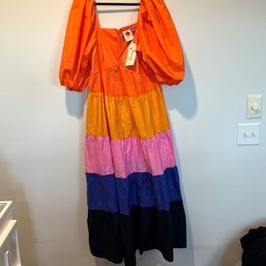 Farm rio nwt Xl maxi color lock dress. Shirt puff sleeve. Full skirt.